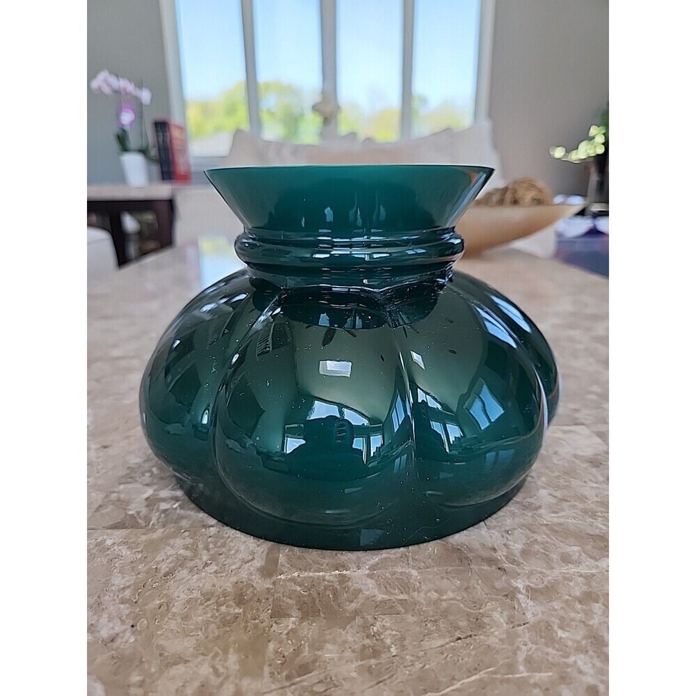 Vintage Emerald Green Melon Milk Glass Lamp Shade, 6 1/2" Fitter